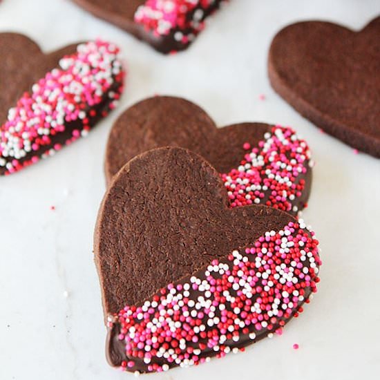 Chocolate Shortbread Heart Cookies
