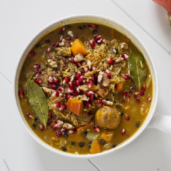 Squash Stew with Pomegranate & Rice