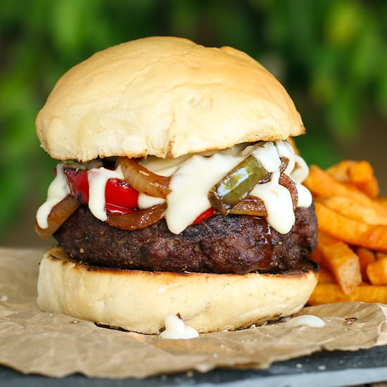 Cheesy Philly Cheese Steak Burger