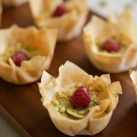 Raspberry and Rose Filo Tartlets