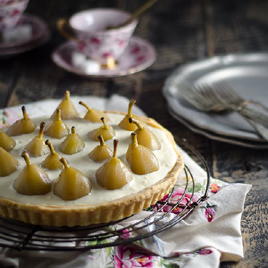 Poached Pear and Mascarpone Tart