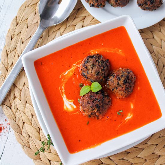 Red Pepper Soup w Bean “Meat”balls