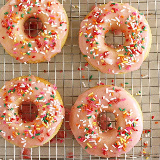 Strawberry-Glazed Vanilla Doughnuts