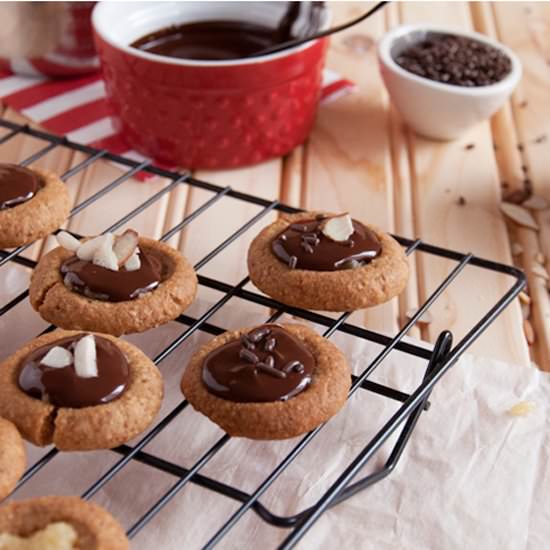 Chocolate Almond Thumbprint Cookies