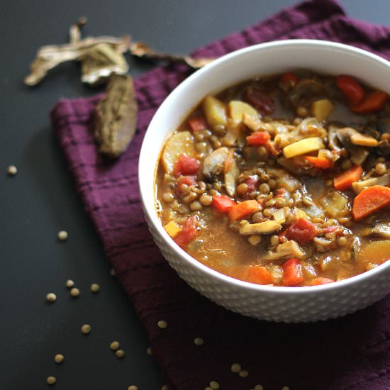 Hearty Lentil and Mushroom Soup