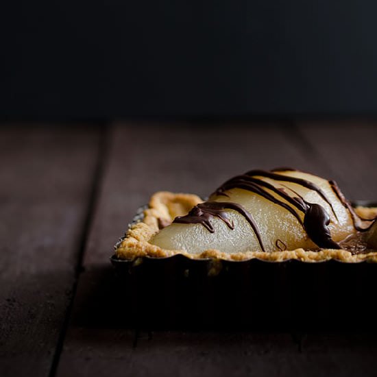 Chocolate Mousse Poached Pear Tart