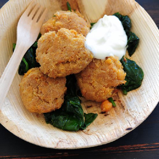 Fish Cakes with Wilted Spinach
