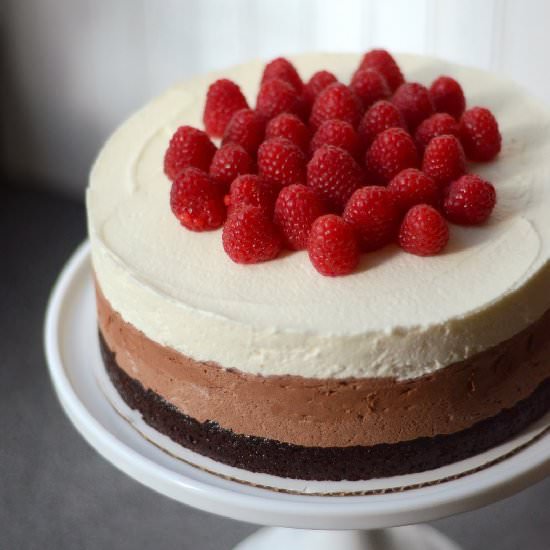Triple chocolate mousse cake