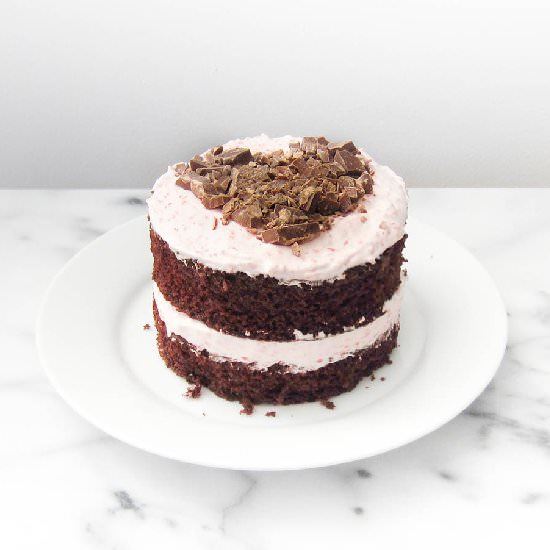Chocolate Cake, Strawberry Frosting