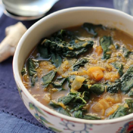 Curried Red Lentil, Kale Soup