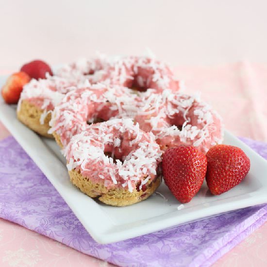 Strawberry Coconut Baked Donuts