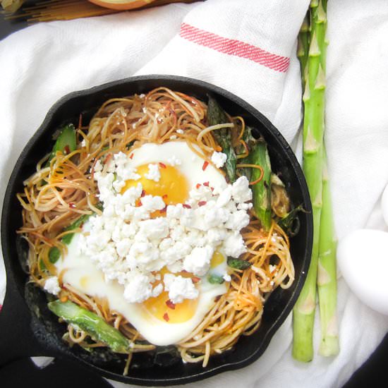 Asparagus Spaghetti with Baked Eggs