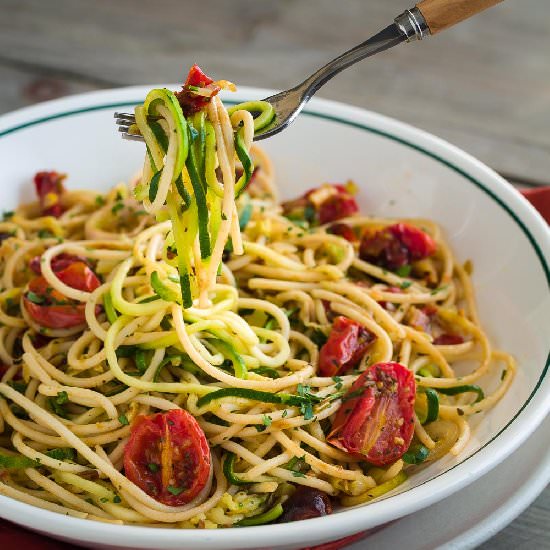 Zucchini Spaghetti w/roasted tomato