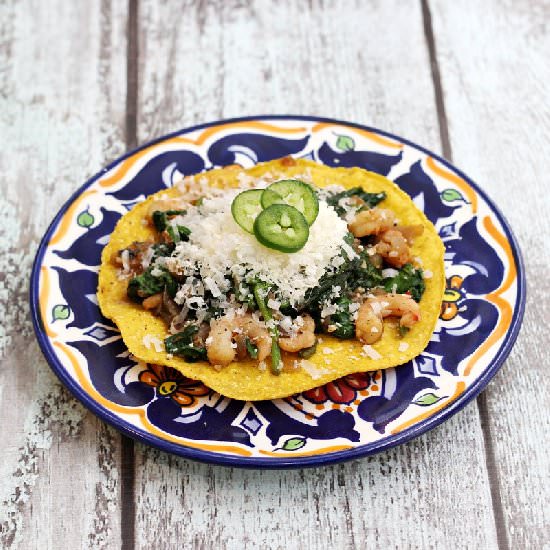 Garlic Shrimp and Spinach Tostada