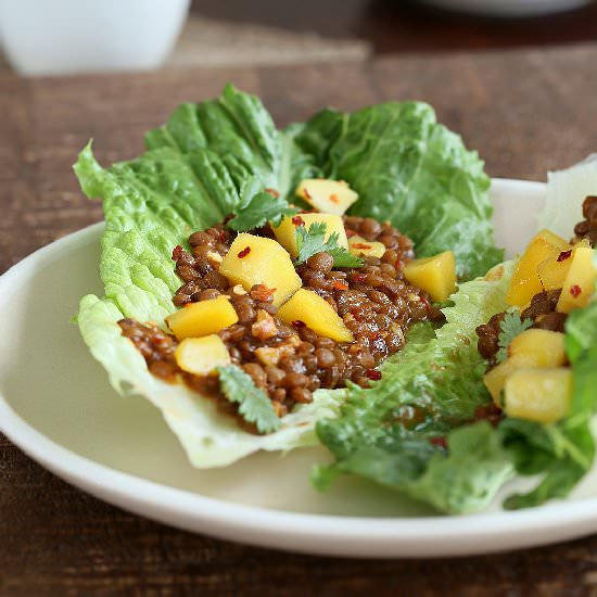 Sweet n Sour Lentils Lettuce Boats