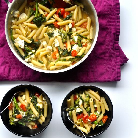 Penne with Rapini, Tomatoes, Feta