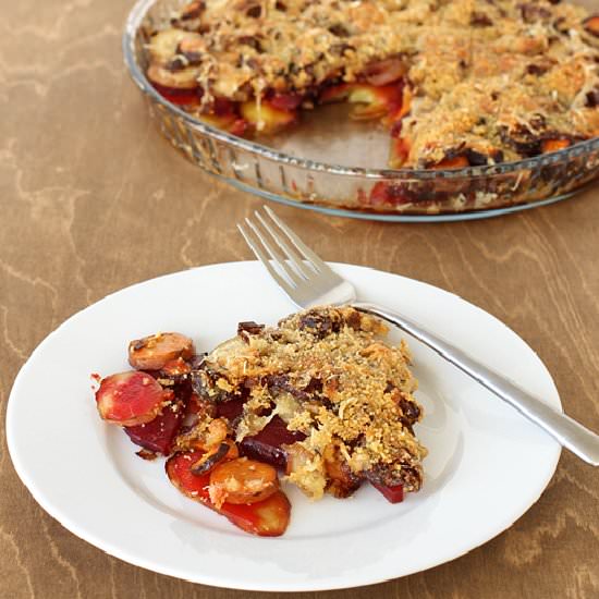 Potato, Beetroot and Carrot Gratin