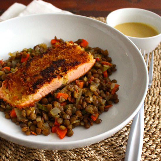 Mustard Crusted Salmon with Lentils