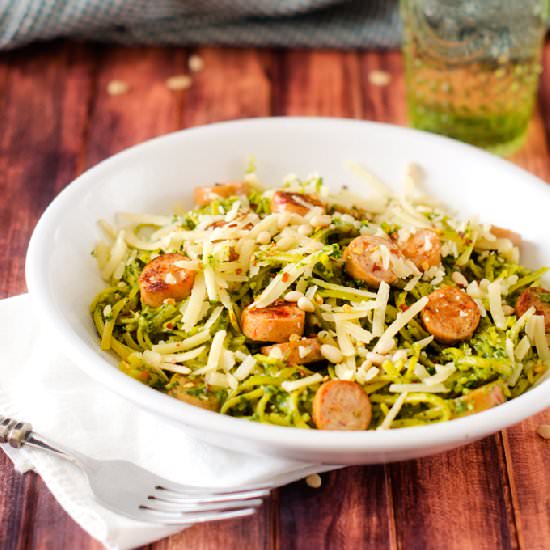 Arugula Pesto Pasta with Sausage