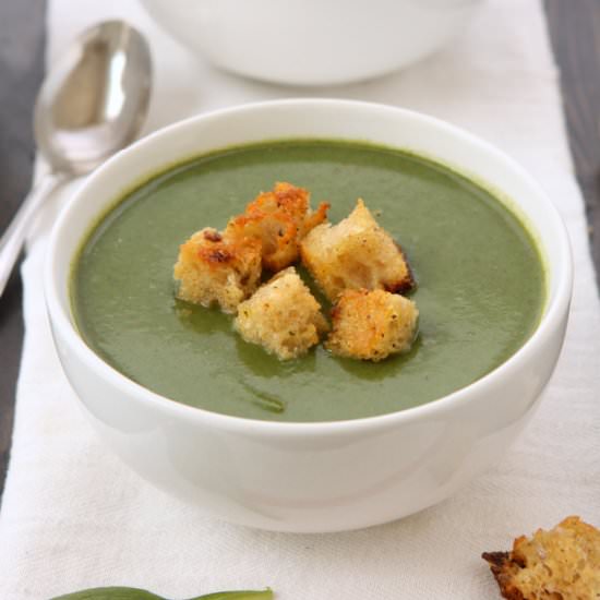Spinach Soup with Rosemary Croutons