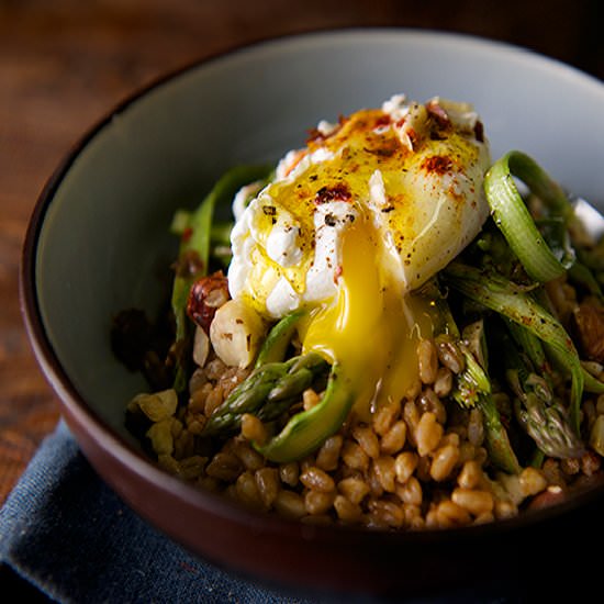 Farro Asparagus and Poached Egg
