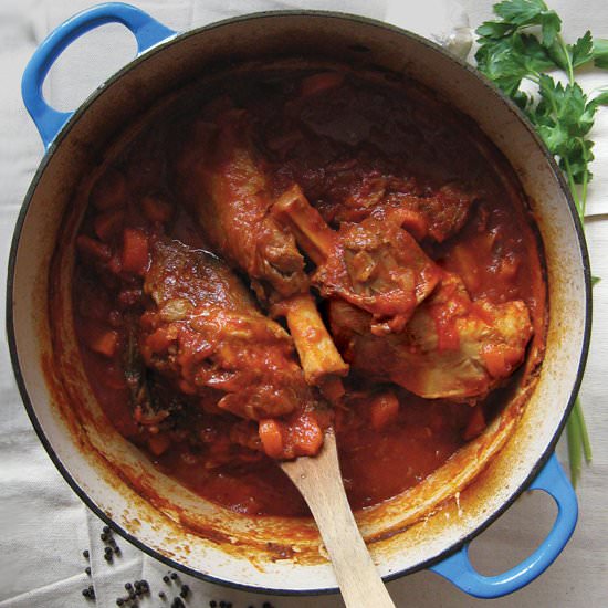 Lamb Shanks Braised in Red Wine