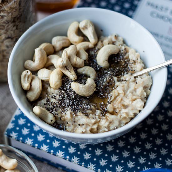 Cashew Chia Oatmeal w/ Pear & Honey