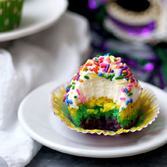 Tie Dyed Mardi Gras Cupcakes