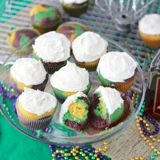 Boozy Mardi Gras Cupcakes