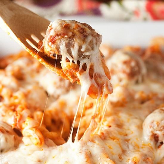 Chicken Parmesan Meatball Casserole