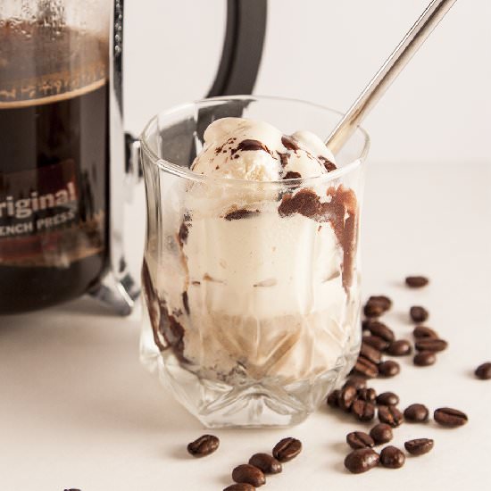 Vanilla Affogato w/ Chocolate Syrup