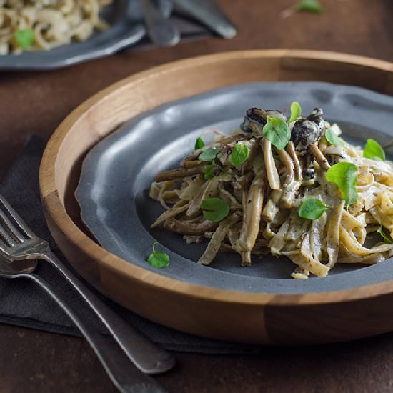 Hazelnut Pasta & Creamy Mushrooms