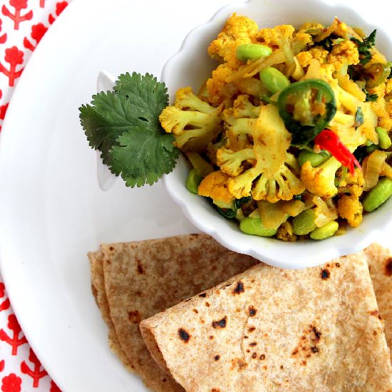 Curried Cauliflower and Edamame
