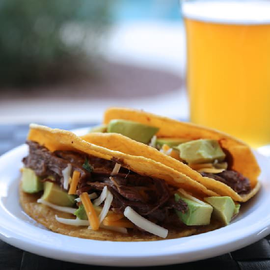 Green Chili Shredded Beef Tacos!