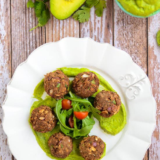 Black Bean Balls with Avocado Cream