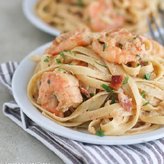 Creamy Bacon Fettuccine Shrimp