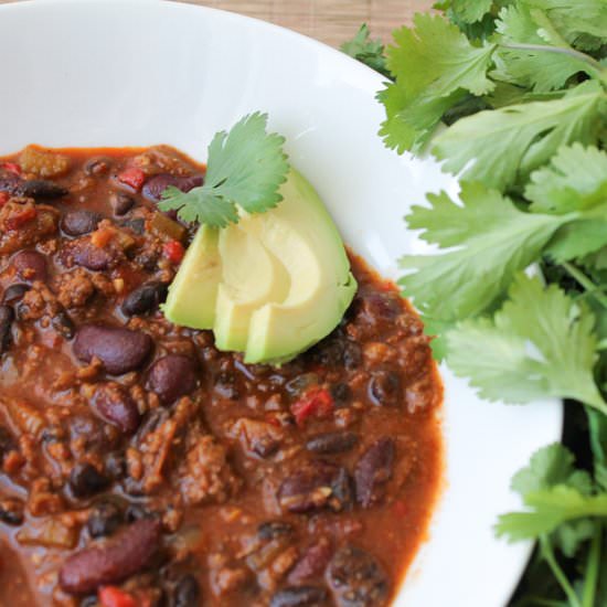Chili with Avocado & Cilantro