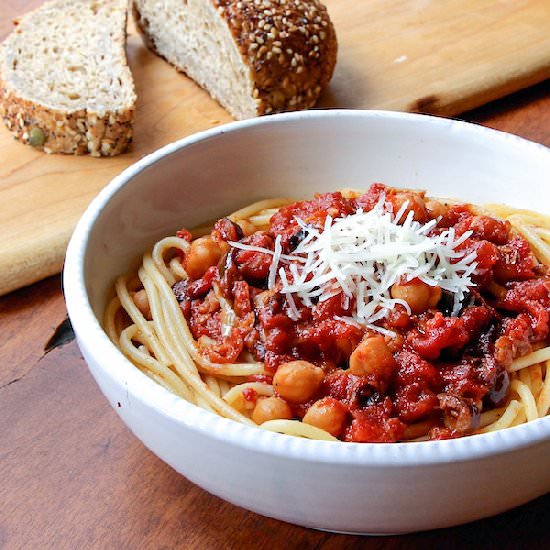 Chickpea Pasta and Roasted Tomatoes