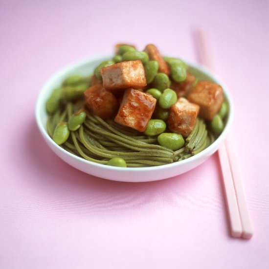 Wasabi Noodles With Beans and Tofu