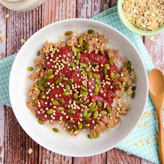 Coconut Oats + Raw Strawberry Jam