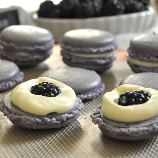 Blackberry White Chocolate Macarons