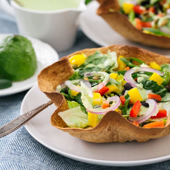 Homemade tortilla salad bowls