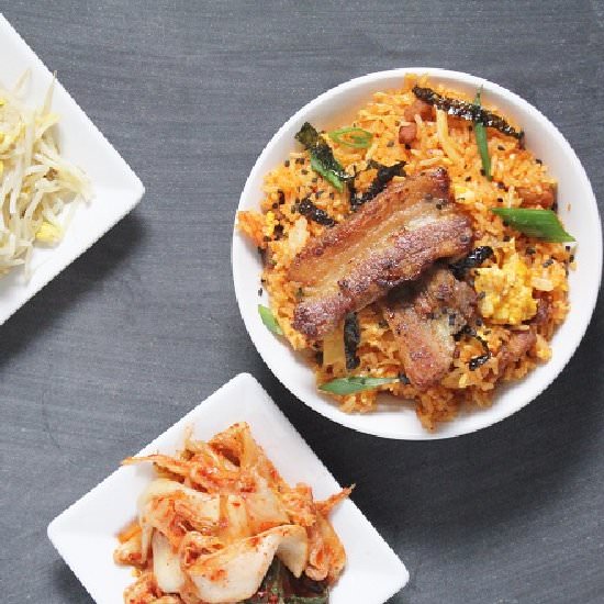 Kimchi Fried Rice with Crispy Pork
