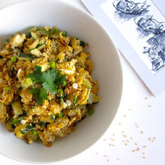 Spicy Scrambled Eggs with Zucchini