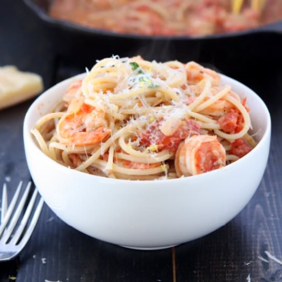 Creamy Tomato Pasta w/ Lemon Shrimp