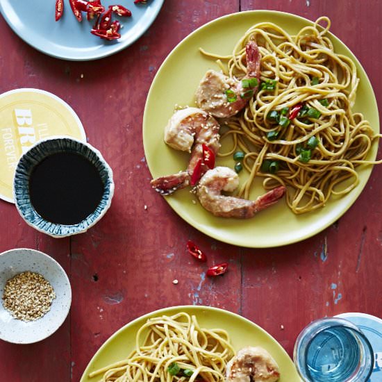 Peanut Prawns with Garlic Noodles