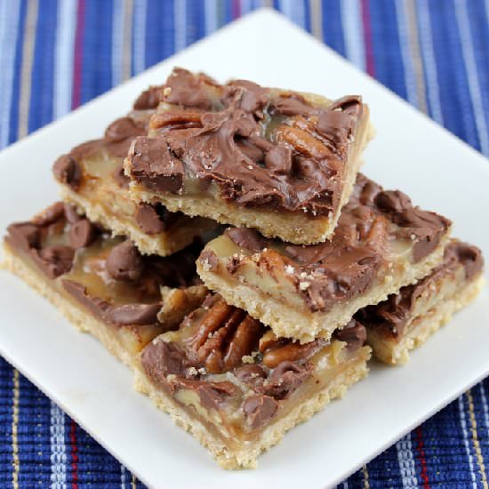 Caramel and Chocolate Pecan Bars