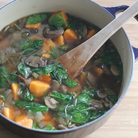 Vegetarian Mushroom and Greens Soup