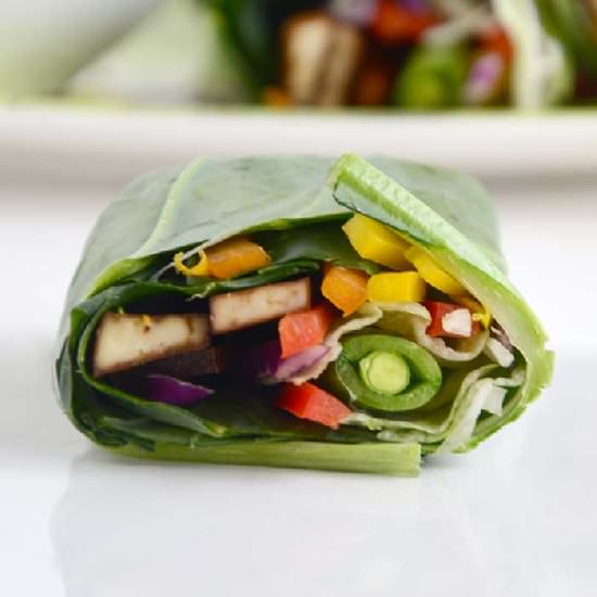 Crispy Tofu Collard Green Wraps