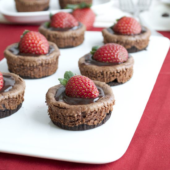 Mini Fudge Strawberry Cheesecakes